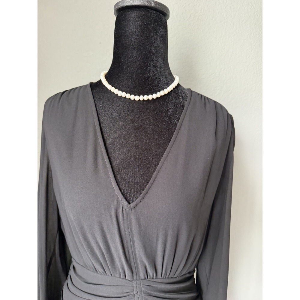 Aritzia Wilfred Cursive Dress Black Size 6 Long Sleeve V Neck Slit Midi - Picture 8 of 12